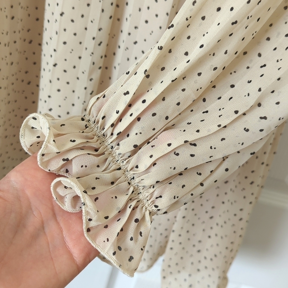 By Together Speckled Half Buttoned Long Balloon Sleeve Mini Shift Dress Cream S - Picture 11 of 14